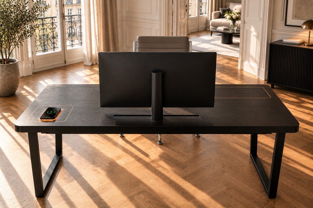 The 27-inch screen raised behind the top